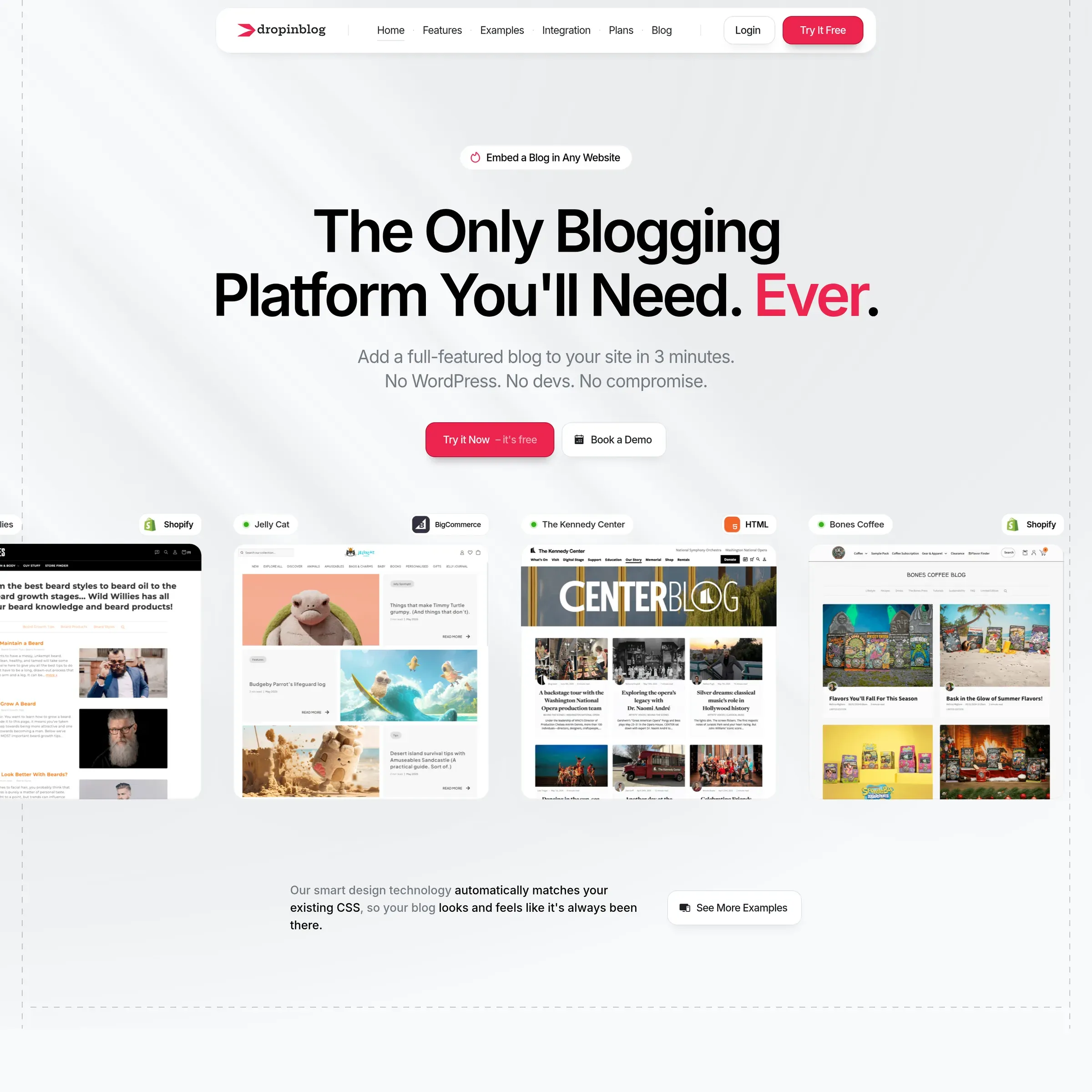 The DropInBlog homepage